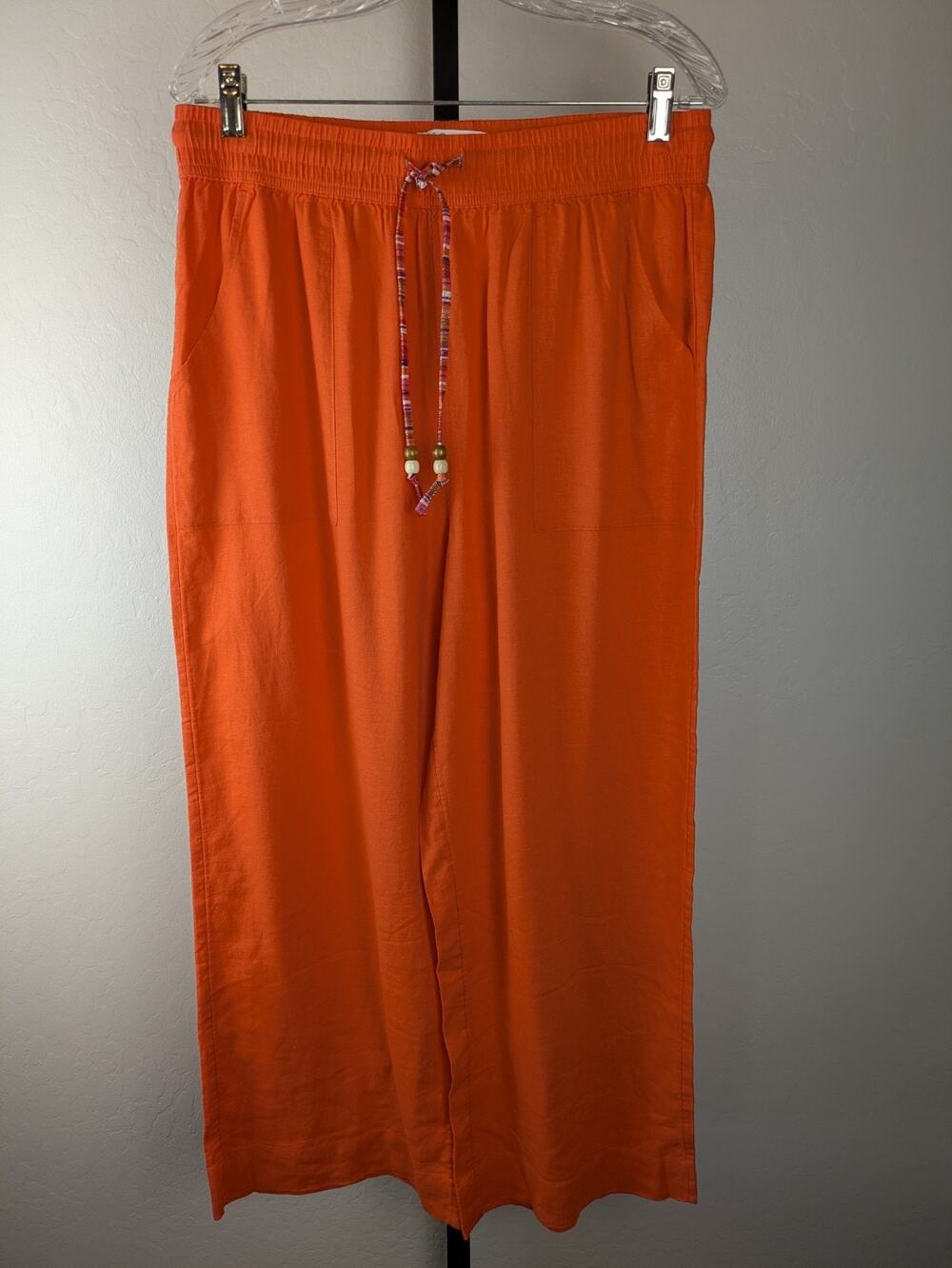 C&C California Linen Blend Wide Leg Pull On Pants Colorful Tie